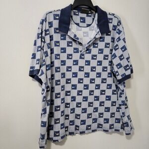 Farah Mens 3XL Golf Club Print Polo Shirt‎ Blue Checkered Cotton Vintage Style
